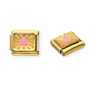 Italian charms losse schakels van Stainless steel Roestvrij staal(RVS) star Gold-pink-yellow