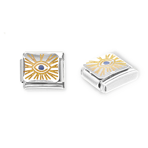 Italian charms losse schakels van Stainless steel Roestvrij staal(RVS) Eye of Providence Silver-yellow-blue
