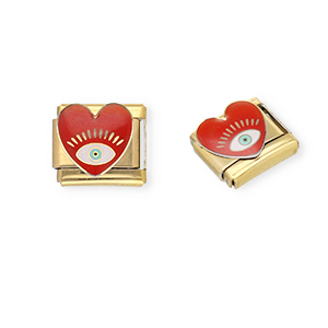 Italian charms losse schakels van Stainless steel Roestvrij staal(RVS) heart with Eye of Providence Gold-dark red-white