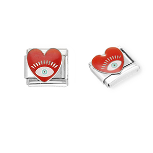 Italian charms losse schakels van Stainless steel Roestvrij staal(RVS) heart with Eye of Providence Silver-dark red-white