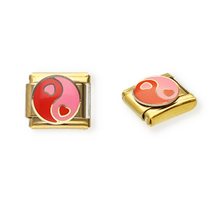 Italian charms losse schakels van Stainless steel Roestvrij staal(RVS) heart Yin & Yang Gold-pink-red