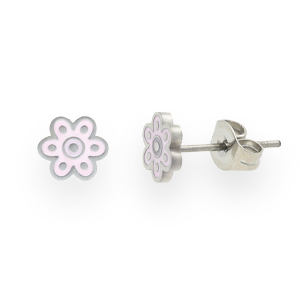 Oorbellen van Stainless steel Roestvrij staal (RVS) flower Lilac-silver