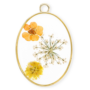 Gedroogde bloemetjes bedel oval Gold-off white-soft orange-orange