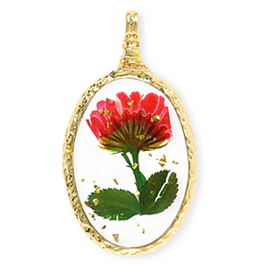 Gedroogde bloemetjes bedel oval Gold-red-green