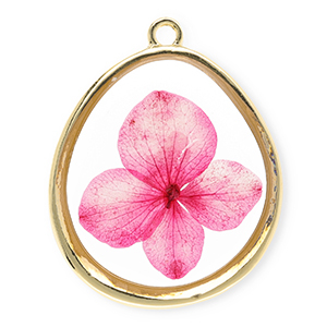 Gedroogde bloemetjes bedel egg-shaped Gold-dark pink