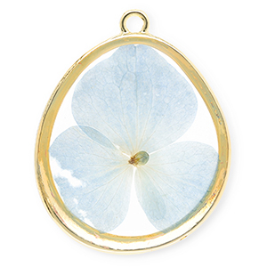 Gedroogde bloemetjes bedel egg-shaped Gold-light blue