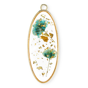 Gedroogde bloemetjes bedel oblong oval Gold-eden green