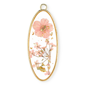 Gedroogde bloemetjes bedel oblong oval Gold-light pink