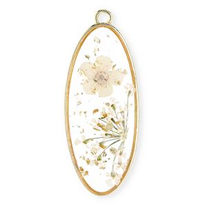 Gedroogde bloemetjes bedel oblong oval Gold-off white