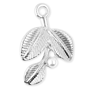 Metaal bedels leaves with pearl Silver-white