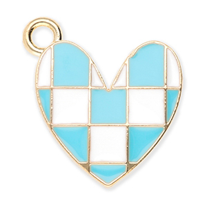 Metaal bedels heart with cubes Gold-blue-white
