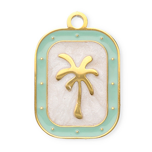 Bedels van Stainless steel Roestvrij staal (RVS) rectangle with palmtree Gold-mint green-white