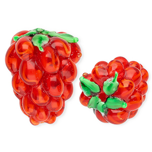 Glaskralen handgemaakt raspberry Red-green