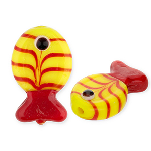 Glaskralen handgemaakt fish Yellow-red-black