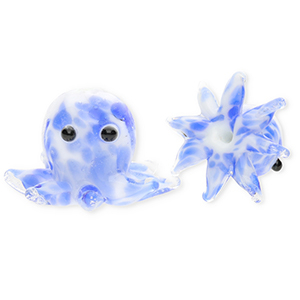 Glaskralen handgemaakt octopus Blue-white