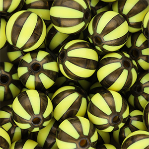 12 mm kralen van DQ&reg; acryl met strepen Yellow-golden brown