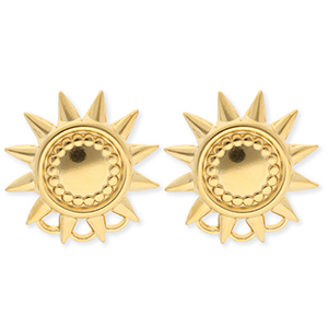 BY31&reg; Benodigdheden van Stainless steel Roestvrij staal (RVS) oorbellen&nbsp;/&nbsp;oorstekers sun with 3 loops Gold