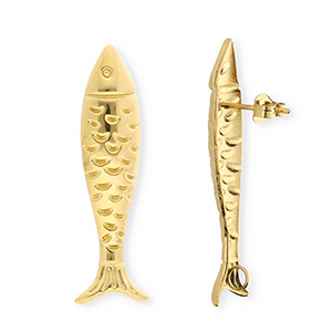 BY31&reg; Benodigdheden van Stainless steel Roestvrij staal (RVS) oorbellen&nbsp;/&nbsp;oorstekers fish with loop Gold