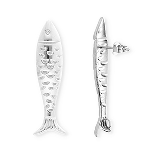 BY31&reg; Benodigdheden van Stainless steel Roestvrij staal (RVS) oorbellen&nbsp;/&nbsp;oorstekers fish with loop Silver