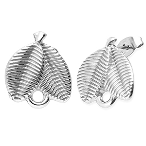 Benodigdheden van Stainless steel Roestvrij staal (RVS) oorbellen / oorsteker leafs with loop Silver