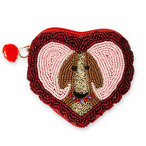 Portemonnee heart with dog Gold-silverlined dark red-light pink-brown