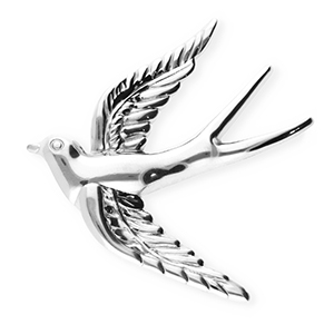 Statement broches van Stainless steel Roestvrij staal (RVS) swallow Silver