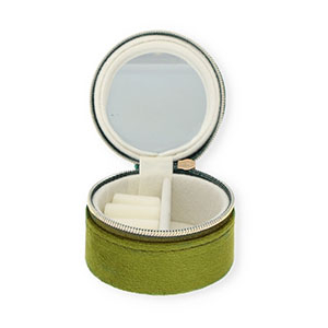 Reisdoosje voor sieraden met spiegeltje round Olive green