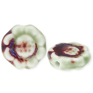 Keramiek kraal flower Light green-port red