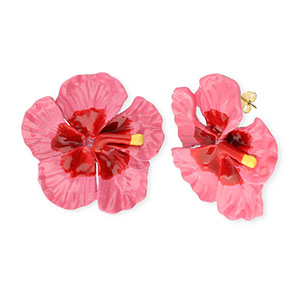 Musthave oorbellen&nbsp;/&nbsp;oorstekers enamel flower met RVS steker Gold-dark pink-red