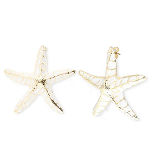 Musthave oorbellen&nbsp;/&nbsp;oorstekers enamel starfish met RVS steker Gold-white