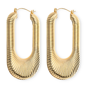 Statement oorbellen&nbsp;/&nbsp;creolen oval ridged met RVS steker Gold