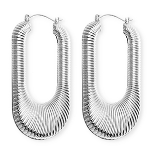 Statement oorbellen&nbsp;/&nbsp;creolen oval ridged met RVS steker Silver