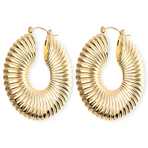 Statement oorbellen&nbsp;/&nbsp;creolen circle ridged met RVS steker Gold