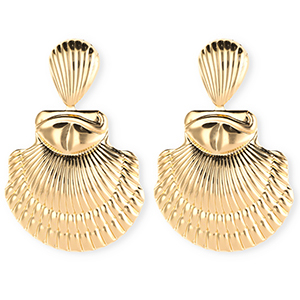 Statement oorbellen&nbsp;/&nbsp;oorstekers shell ridged met RVS steker Gold
