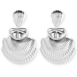 Statement oorbellen&nbsp;/&nbsp;oorstekers shell ridged met RVS steker Silver