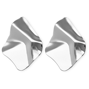 Statement oorbellen&nbsp;/&nbsp;oorstekers organic rhombus met RVS steker Silver