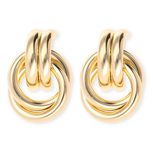 Statement oorbellen&nbsp;/&nbsp;oorstekers double ring met RVS steker Gold