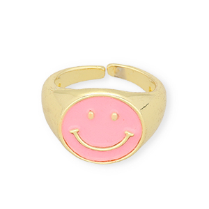 Trendy Ringen enamel smiley Pink-gold