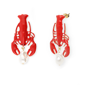 Musthave oorbellen&nbsp;/&nbsp;oorstekers enamel lobster met RVS steker Gold-red-white
