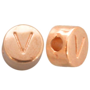 DQ metaal letterkraal V Ros&eacute; goud (nikkelvrij)