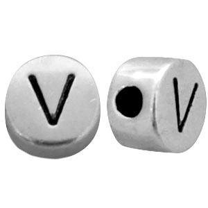 DQ metaal letterkraal V Antiek zilver (nikkelvrij)