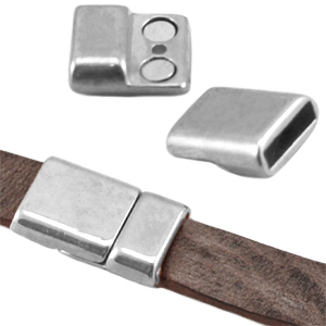 DQ metalen magneetslot  (voor DQ leer plat 10mm) Antiek zilver (nikkelvrij)