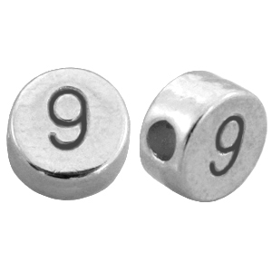 DQ metaal cijferkralen # 9 Antiek zilver (nikkelvrij) 