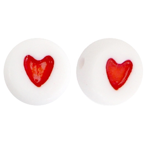 Acryl letterkralen hartjes Rood-Wit