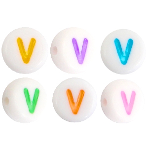 Acryl letterkralen letter V Multicolor-Wit