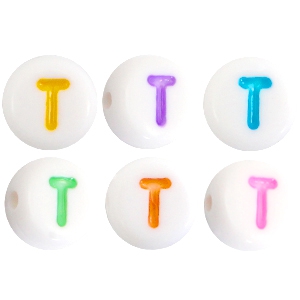 Acryl letterkralen letter T Multicolor-Wit