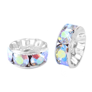 Strass kralen disc 6mm Silver-crystal AB coated
