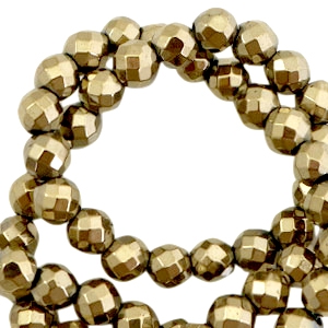 Kralen hematite rond 6mm facet geslepen Antique gold