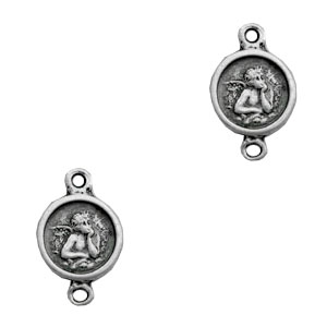 Metaal bedels TQ tussenstuk rond engel Antiek zilver