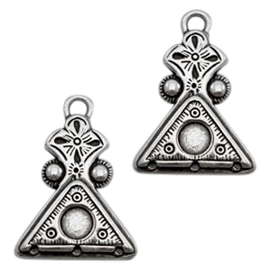 Metaal bedels TQ driehoek met setting en 3 ogen Antiek zilver